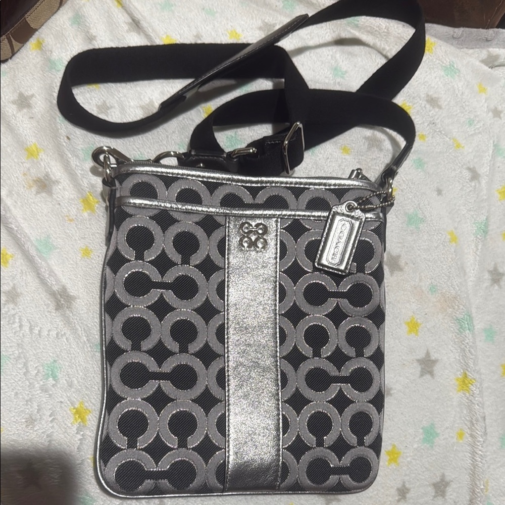 Coach Black and Silver Patterned Messenger Bag